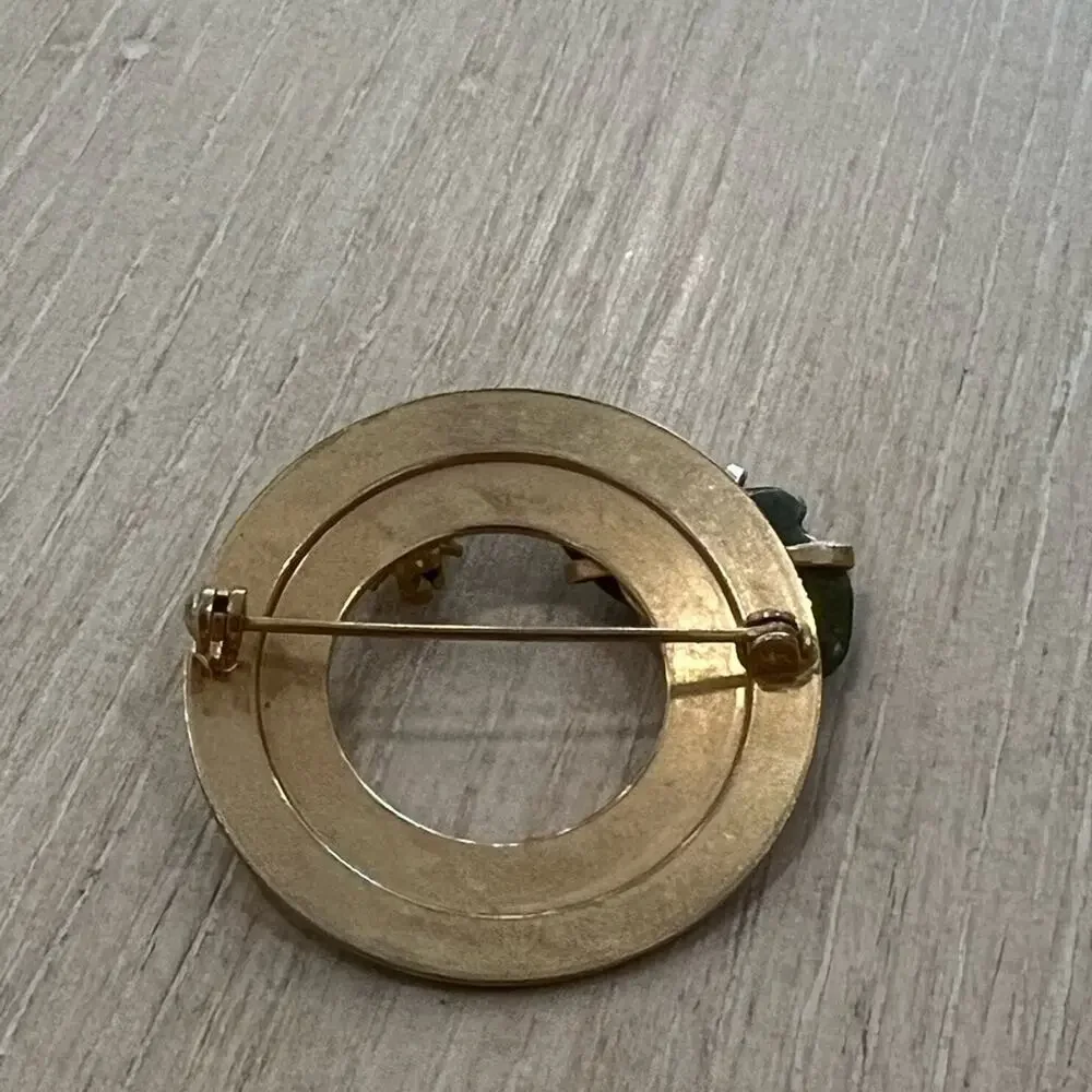 Vintage Gold Tone Brooch with Pearl And Green Stone Brooch